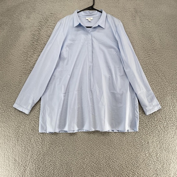 J. Jill Tops - Pleated Back Tunic Top Womens Large Blue Collared Popover Stretch Blouse Capsule